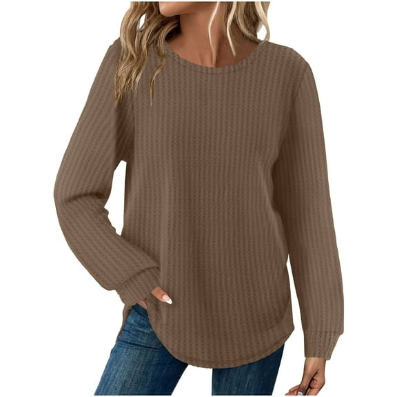 cocolona Long Sleeve Shirts for Women Fall Casual Crew Neck Tunic Tops Dressy Casual Blouses Fashion Solid Color Knit Tops