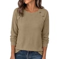 thumbnail image 1 of cocolona Long Sleeve Tops for Women Crew Neck Solid Color Basic Tee Decorative Button Casual Fall Outfits, 1 of 6