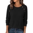 thumbnail image 1 of cocolona Long Sleeve Tops for Women Crew Neck Solid Color Basic Tee Decorative Button Casual Fall Outfits, 1 of 6