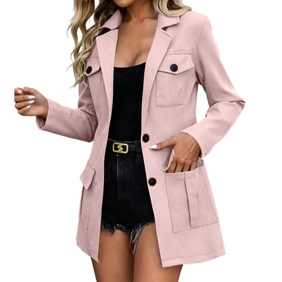 cocolona Long Trench Coat for Women Dressy Casual Long Sleeve Open Front Solid Color Fall Tunic Jackets Slim Button Down Fashion Outfits