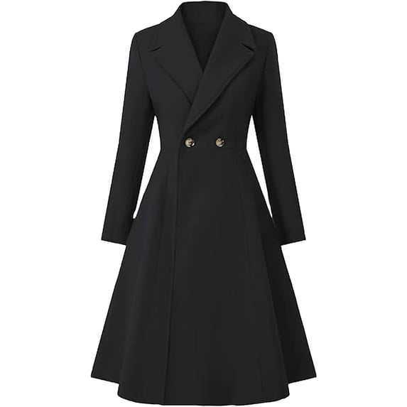 cocolona Long Winter Coats for Women Double Breasted Long Sleeve Elegant Wool Pea Coat Slim Fit Pleated Notched Lapel Overcoat