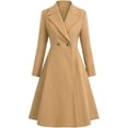 thumbnail image 1 of cocolona Long Winter Coats for Women Double Breasted Long Sleeve Elegant Wool Pea Coat Slim Fit Pleated Notched Lapel Overcoat, 1 of 5