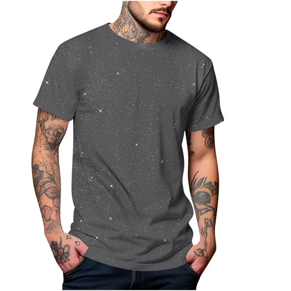 cocolona Men's Sumemr Shiny Solid Color T-shirts Crew Neck Short Sleeve Tops Fashion Casual Loose Tees Comfy Blouses Dark Gray M