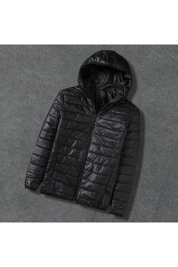 Men's Winter Hooded Down Jacket Fashion Casual Warm Long Sleeve Zipper Puffer Jacket Coat with Pocket