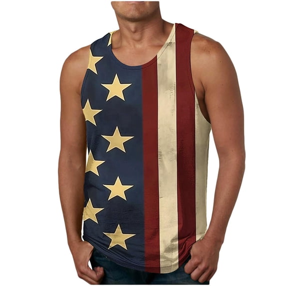cocolona Mens 4th of July Shirts Summer Crew Neck Workout Tank Tops Independence Day America Flag Print T-shirts Patriotic Tank Tops Red S