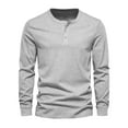 thumbnail image 1 of cocolona Mens Button Crew Neck T-Shirts Fall Casual Solid Long Sleeve Shirts Loose Comfy Pullover Tops Blouses, 1 of 4