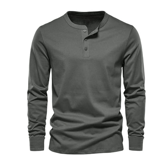 cocolona Mens Button Crew Neck T-Shirts Fall Casual Solid Long Sleeve Shirts Loose Comfy Pullover Tops Blouses