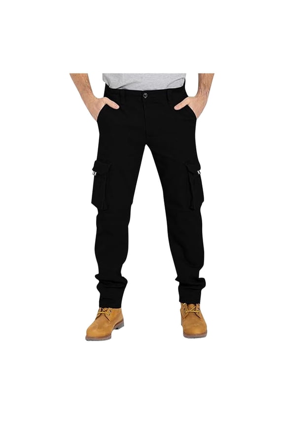 Mens Cargo Pants Outdoor Casual Hiking Pants Fashion Solid Color Button Multi-Pocket Work Pants