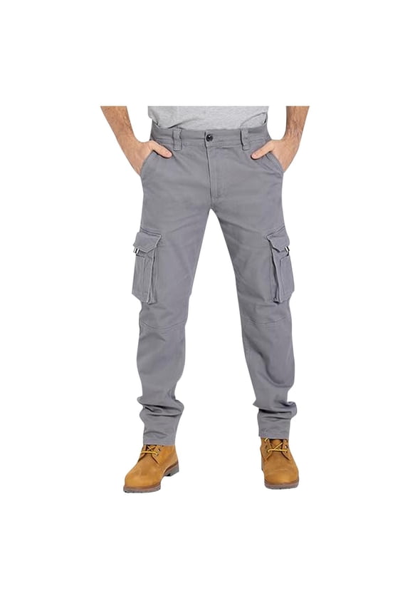 Mens Cargo Pants Outdoor Casual Hiking Pants Fashion Solid Color Button Multi-Pocket Work Pants