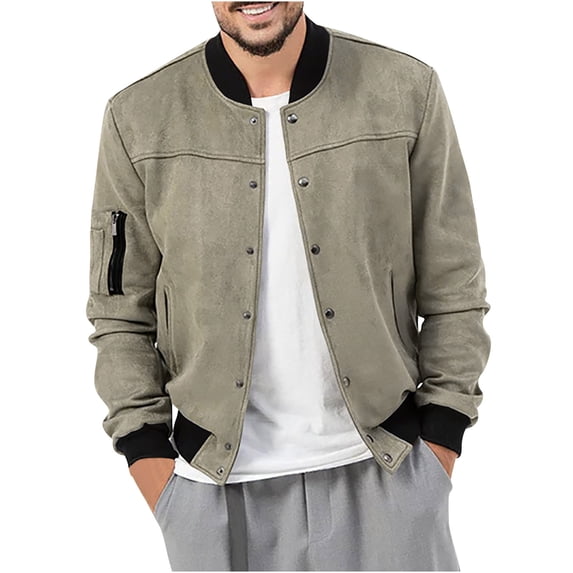 cocolona Mens Casual Jacket Fall Winter Long Sleeve Stand Collar Button Color Block Jacket Coat with Pocket