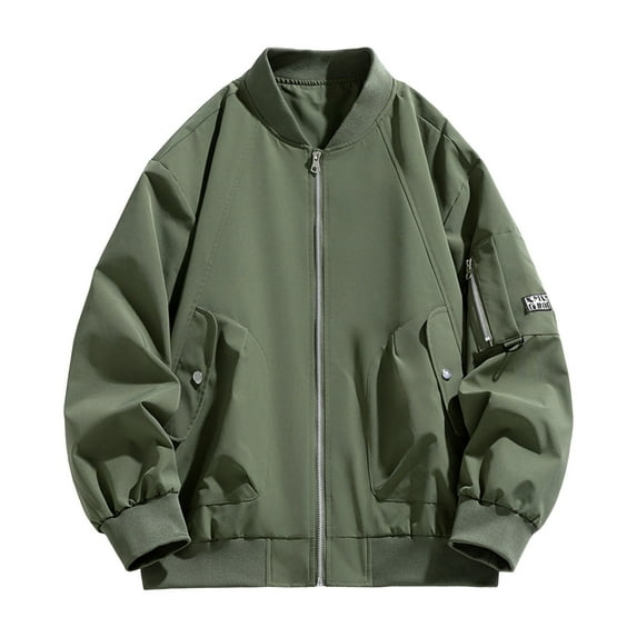 cocolona Mens Casual Jacket Fall Winter Solid Color Long Sleeve Zipper Workwear Jackets Trendy Coat Outwear with Pocket