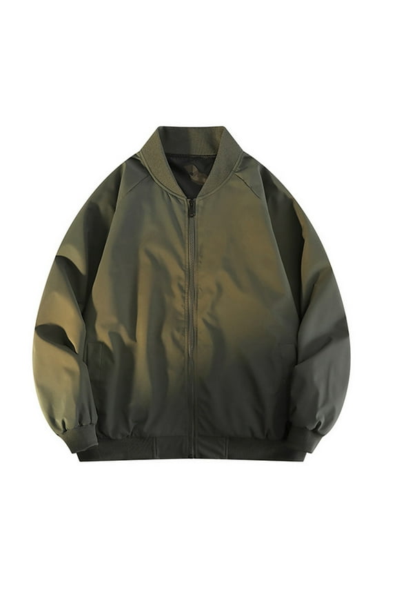 Mens Casual Jacket Fashion Solid Color Long Sleeve Stand Up Collar Windbreaker Jacket Fall Winter Zipper Coat with Pocket