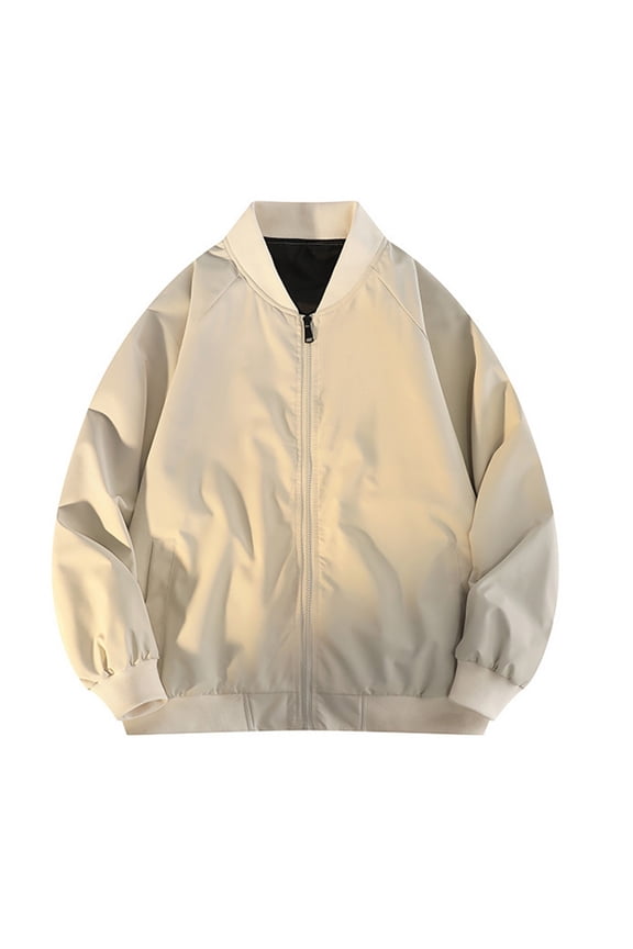 Mens Casual Jacket Fashion Solid Color Long Sleeve Stand Up Collar Windbreaker Jacket Fall Winter Zipper Coat with Pocket