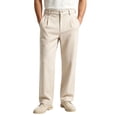thumbnail image 1 of cocolona Mens Casual Linen Pants Elastic Button Waist Straight Wide Leg Commute Work Pants with Pockets, 1 of 4