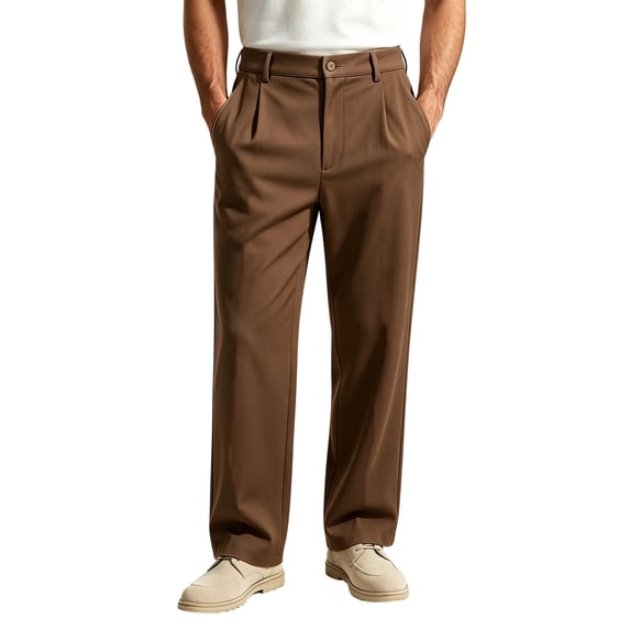 cocolona Mens Casual Linen Pants Elastic Button Waist Straight Wide Leg Commute Work Pants with Pockets