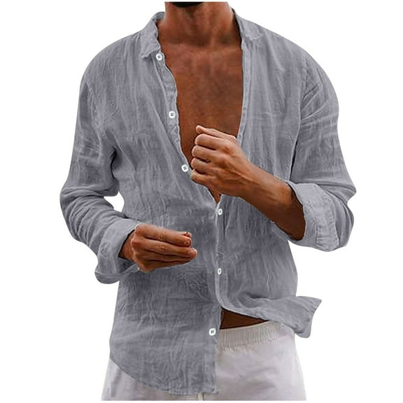 cocolona Mens Casual Linen Shirts Turndown Collar Button Long Sleeve Shirts Hawaiian Beach Vacation Shirts Blouses