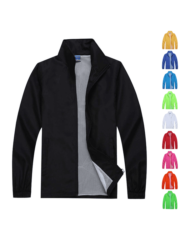 Mens Casual Sports Jacket Fall Winter Lightweight Full Zip Windbreaker Mesh Lined Coat Fashion Solid Outwear