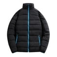 thumbnail image 1 of cocolona Mens Color Block Puffer Jacket Winter Casual Warm Long Sleeve Zipper Stand Collar Jacket Coat with Pocket, 1 of 4