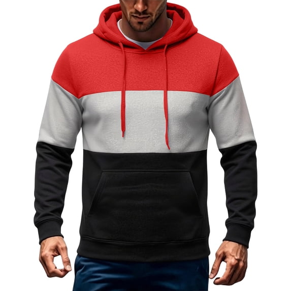 cocolona Mens Color Block Pullover Hoodie Long Sleeve Drawstring Hooded Sweatshirt Fall Casual Fashion Tops with Pockets