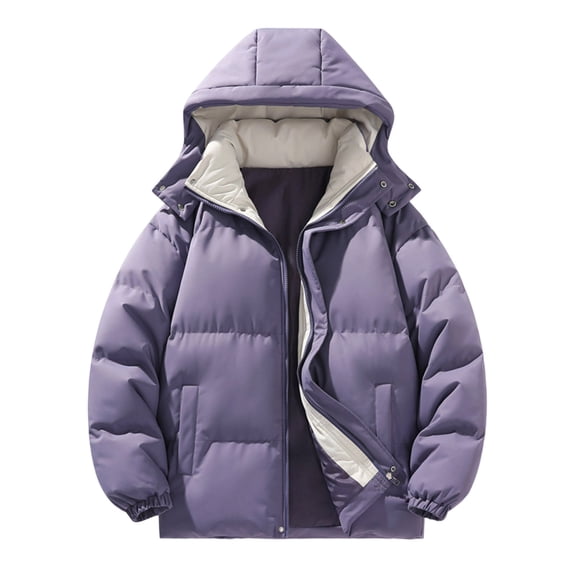cocolona Mens Fashion Solid Puffer Jacket Long Sleeve Zip Up Hooded Down Jacket Winter Thickened Warm Coat with Pocket