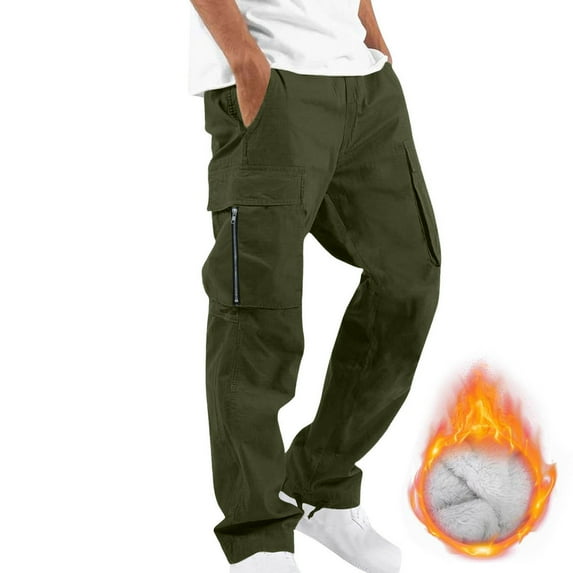 cocolona Mens Fleece Lined Cargo Pants Winter Warm Outdoor Hiking Pants Multiple Pockets Straight Type Work Pants Fashion Trousers Pants