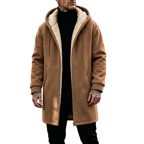 cocolona Mens Fleece Lined Hoodies Full Zip Long Sleeve Oversized Tunic Hooded Sweatshirts Winter Thick Warm Coats