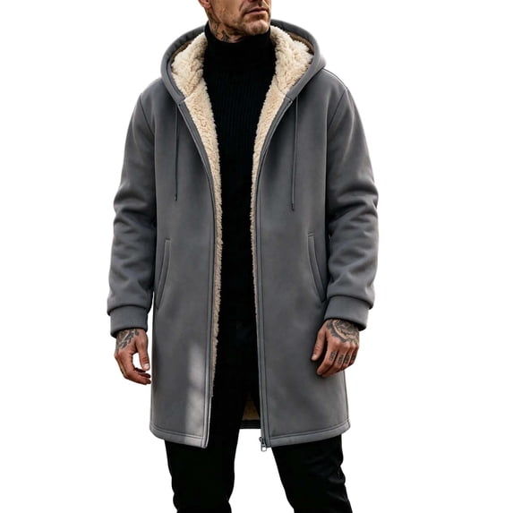 cocolona Mens Fleece Lined Hoodies Full Zip Long Sleeve Oversized Tunic Hooded Sweatshirts Winter Thick Warm Coats