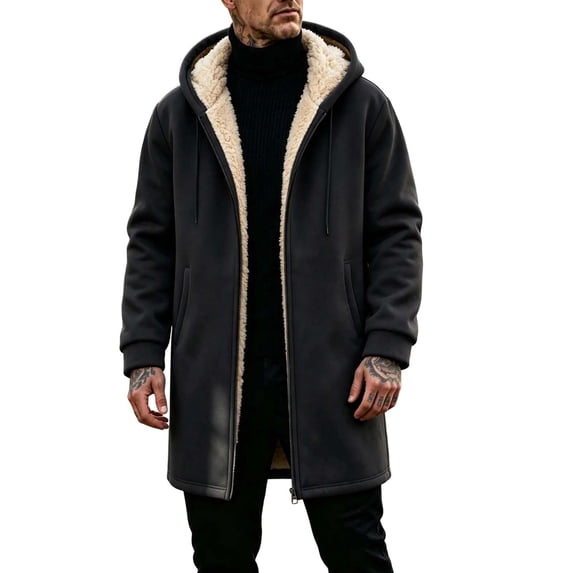 cocolona Mens Fleece Lined Hoodies Full Zip Long Sleeve Oversized Tunic Hooded Sweatshirts Winter Thick Warm Coats