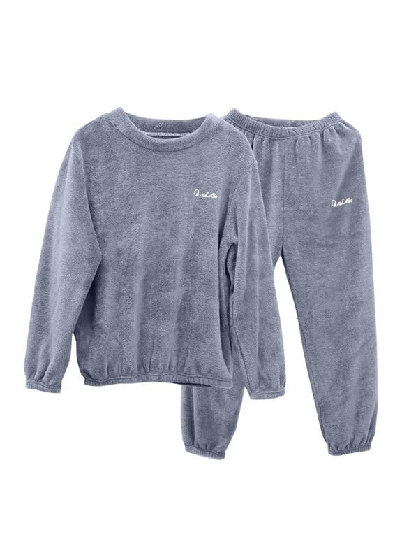 Mens Fleece Pajamas Sets Flannel Pajamas Sets Fall Winter Thick Warm Sleepwear 2 Piece Lounge Outfits
