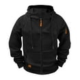 thumbnail image 1 of cocolona Mens Full Zip Hoodie Cargo Multiple Pockets Workout Sweatshirts Fall Winter Casual Long Sleeve Hooded Jacket Black 2XL, 1 of 8