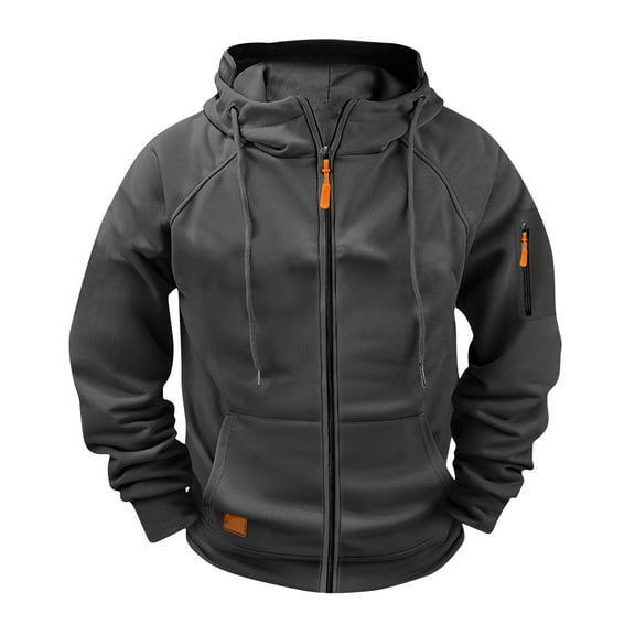 cocolona Mens Full Zip Hoodie Cargo Multiple Pockets Workout Sweatshirts Fall Winter Casual Long Sleeve Hooded Jacket Dark Gray M