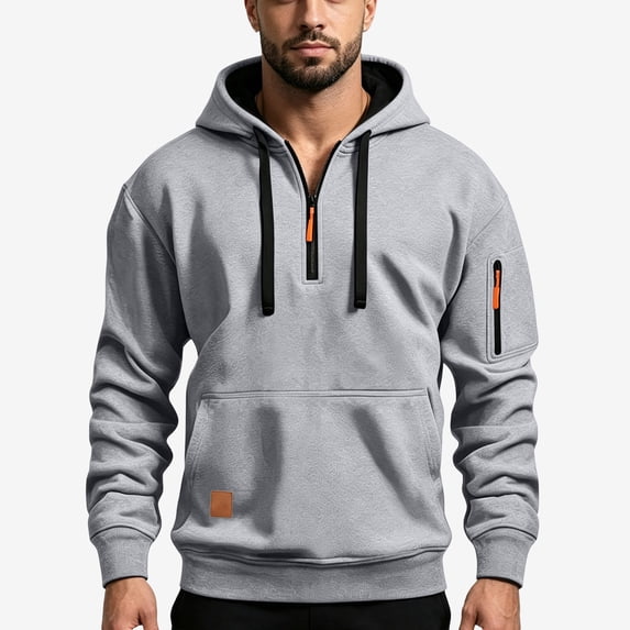 cocolona Mens Half-Zip Hoodie Fall Winter Casual Long Sleeve Hooded Sweatshirts Fashion Solid Color Loose Pullover Tops with Pockets