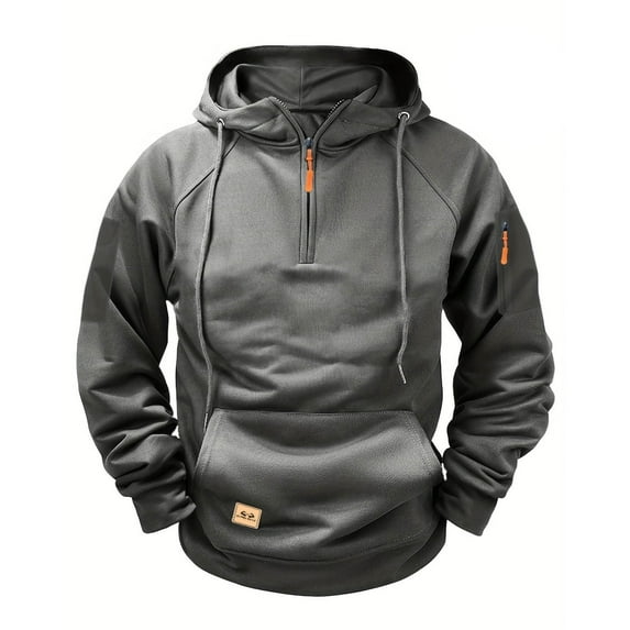 cocolona Mens Half Zip Hoodies Fall Winter Drawstring Oversized Hooded Sweatshirts Cargo Multi Pocket Workout Hoodies for Men