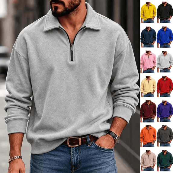 cocolona Mens Half Zip Sweatshirt Turndown Collar Long Sleeve Shirts Fall Winter Trendy Casual Loose Pullover Tops