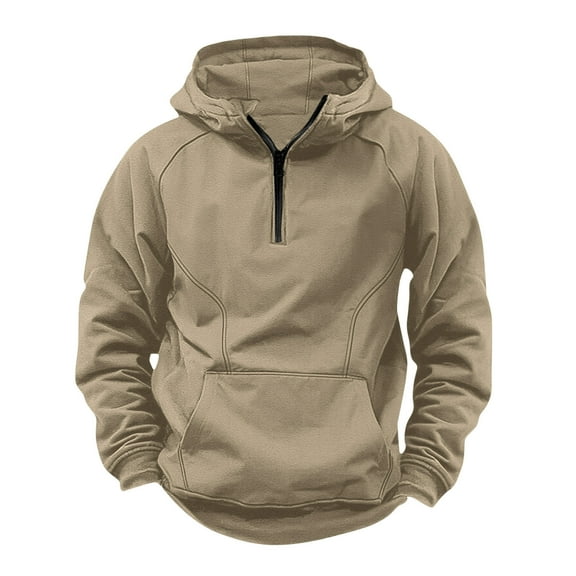 cocolona Mens Half-Zipper Hoodies Fall Casual Long Sleeve Hooded Sweatshirts Outdoor Sports Pullover Hoodie Beige 3XL