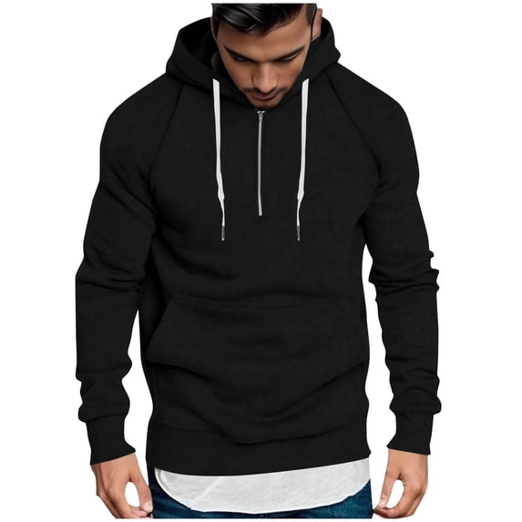 cocolona Mens Half-Zipper Hoodies Long Sleeve Drawstring Hooded Sweatshirts Fashion Solid Color Pullover Tops Black 4XL