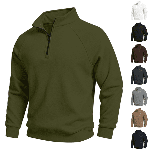 cocolona Mens Half Zipper Pullover Sweatshirts Fall Winter Stand Up Collar Long Sleeve Shirts Solid Color Casual Tops