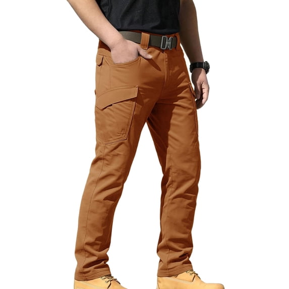 cocolona Mens High Waist Casual Cargo Pants Elastic Waist Straight Wide Leg Work Pants with Pockets