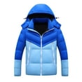 thumbnail image 1 of cocolona Mens Hooded Puffer Jacket Winter Warm Casual Color Block Long Sleeve Zipper Down Jacket Coat with Pocket, 1 of 2