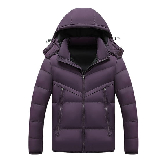 cocolona Mens Hooded Puffer Jacket Winter Warm Casual Solid Long Sleeve Zipper Down Jacket Coat with Pocket