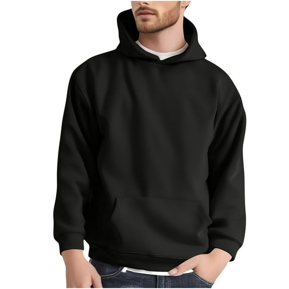 cocolona Mens Hoodie Vintage Solid Color Oversized Hooded Sweatshirts Fall Casual Long Sleeve Pullover Tops with Pocket Black 3XL