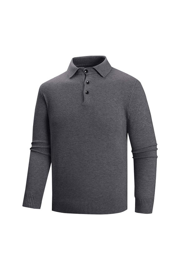 Mens Knit Sweaters Casual Solid Button Lapel Long Sleeve Shirts Fall Winter Pullover Sweaters Tops Dark Gray M