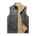 thumbnail image 1 of cocolona Mens Leather Solid Color Vintage Sleeveless Tops Winter Fleece Warm Vest with Pockets, 1 of 8