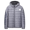thumbnail image 1 of cocolona Mens Lightweight Puffer Jacket Packable Quilted Jackets Long Sleeve Zip Up Hooded Down Jacket Winter Heart Print Coat, 1 of 5