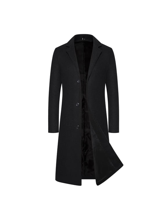 Mens Long Trench Coat Winter Lapel Long Sleeve Warm Overcoat Fashion Casual Slim Jacket Outwear