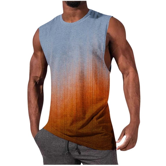 cocolona Mens Loose Tank Tops Summer Sleeveless Crew Neck Gym Workout Muscle T-shirts Vacation Beach Gradient Print Tees