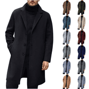 Mens Mid-Length Trench Coat Winter Lapel Long Sleeve Warm Overcoat Casual Long Jacket