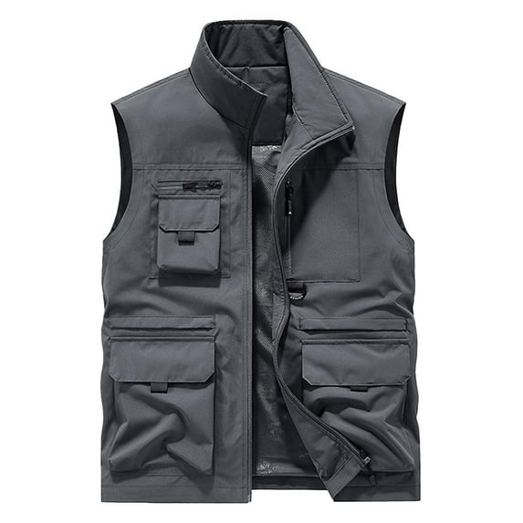 cocolona Mens Outdoor Hiking Drying Multi Pocket Vest Fashion Casual Solid Color Sleeveless Jacket