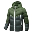 thumbnail image 1 of cocolona Mens Patchwork Puffer Jacket Long Sleeve Zip Up Hooded Down Jacket Winter Thickened Warm Coat with Pocket, 1 of 3