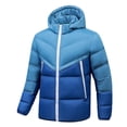 thumbnail image 1 of cocolona Mens Patchwork Puffer Jacket Long Sleeve Zip Up Hooded Down Jacket Winter Thickened Warm Coat with Pocket, 1 of 3
